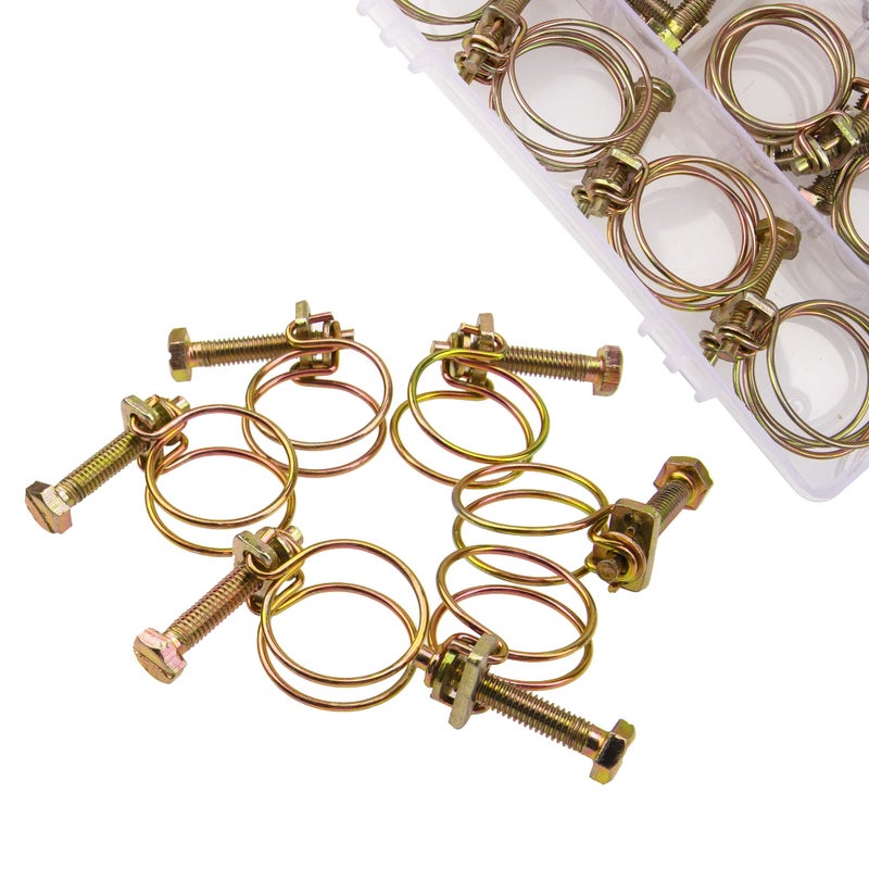 Rrina 39Pcs Adjustable Steel Double Wire Tube Hose Clamps Assortment Kit  5 Sizes 3/4""  5/8""  1""  1-1/8""  1-1/4"" - Image 3